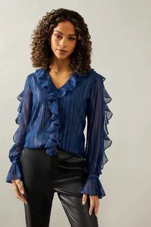 wallis Womens Occasion Ruffle Detail Metallic Blouse - - Size 20 UK