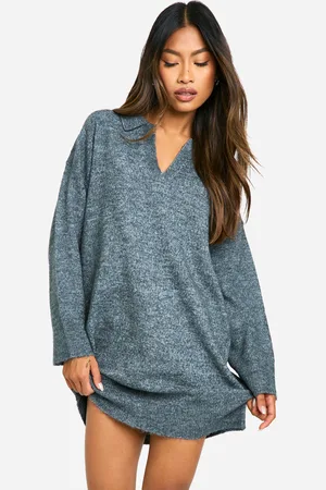 Boohoo Womens Soft Knit Fine Gauge Polo Collar Jumper Dress - - Size Medium