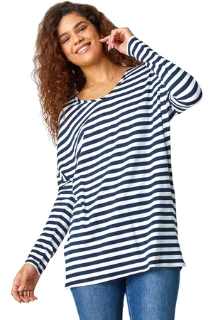 Roman Womens Stripe Print Tunic Stretch Top - - Size 10 UK