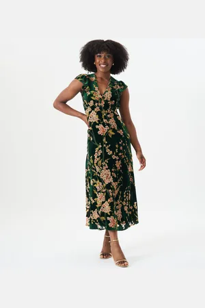 Gini London Womens Floral Devore Ruffle V Neck Midaxi Dress - Size 12 UK