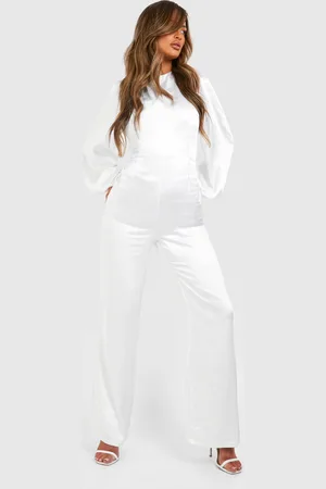 Boohoo Womens Bridesmaid Satin Blouson Sleeve Jumpsuit - - Size 14 UK