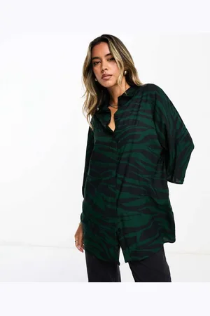 ASOS Womens oversized long sleeve shirt in green zebra print-Multi - - Size 4 UK