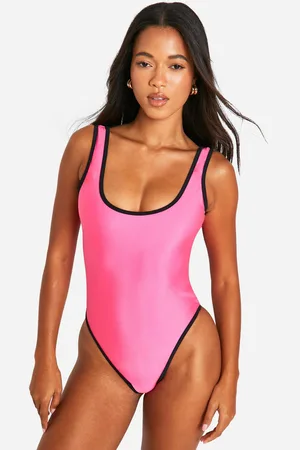Boohoo Womens Contrast Binding Scoop Swimsuit - - Size 6 UK