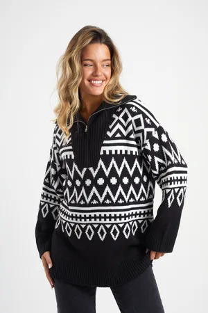 Brave Soul Womens Oversized Zip Neck Knitted Pattern Jumper - Size X-Small
