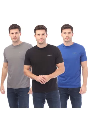 Nicce London Mens Duka 3 Pack T-Shirt in Grey - Size Medium