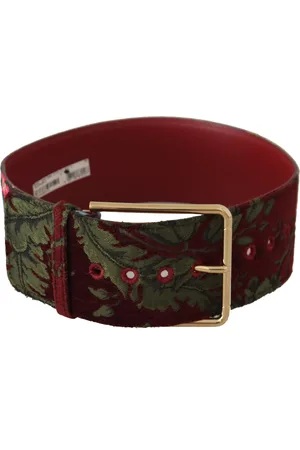 Dolce & Gabbana WoMens Red Embroidered Leather Gold Logo Metal Buckle Belt - - Size 70 cm