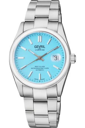 Gevril Mens Automatic West Village Swiss Sellita SW200 Aqua Dial Stainless Steel Bracelet - - One Size