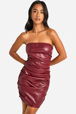 Boohoo Womens Petite Ruched PU Bandeau Mini Dress - - Size 6 UK