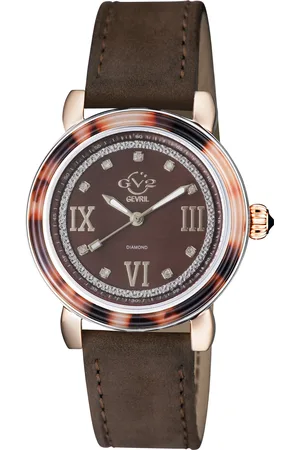 GV2 by Gevril WoMens Marsala Swiss Quartz Diamond Tortoise Mother Of Pearl Dial, Suede Watch - One Size
