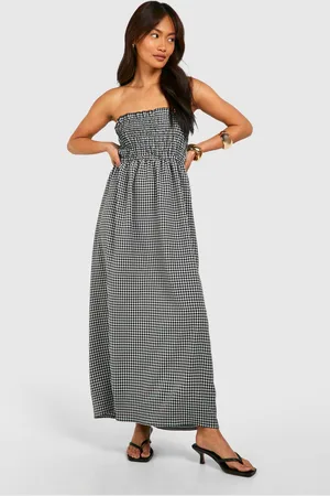 Boohoo Womens Gingham Shirred Bandeau Midaxi Dress - - Size 18 UK