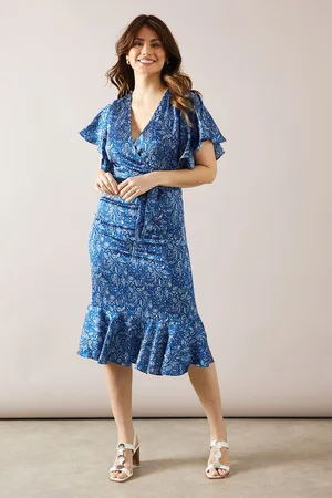 wallis Womens Paisley Print Belted Midi Dress - - Size 10 UK
