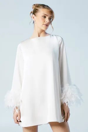 Oasis Womens Feather Cuff Satin Bridal Mini Dress - - Size 12 UK