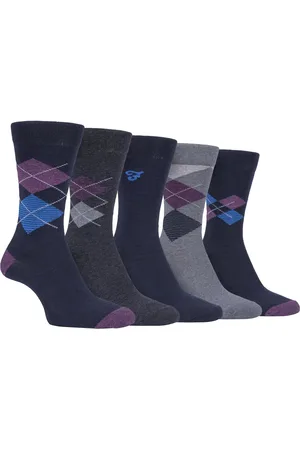 Farah 5 Pack Mens Thin Breathable Classic Argyle Patterned Soft Top Cotton Dress Socks - FCS270NVYPUR (Argyle) - - Size UK 6-11