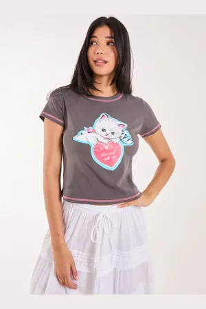 Pink Vanilla Womens Kitten Print Baby Tee - - Size Medium/Large
