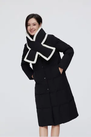 Bosideng Womens Long Down Jacket With detachable scarf - - Size 14 UK