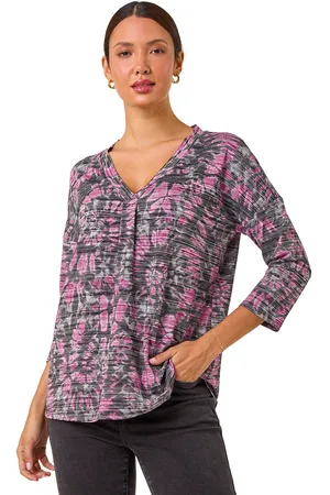 Roman Womens Abstract Print Pleat Front Top - - Size 20 UK