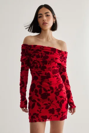NASTY GAL Womens Floral Devore Ruched Mini Dress - - Size Small