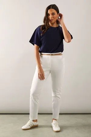 wallis Womens Petite Stretch Cigarette Belted Trousers - Cotton - Size 18 UK