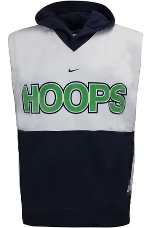 Nike HOOPS Logo Sleeveless Blue White Mens Hooded Vest 137685 451 Cotton - Size Large