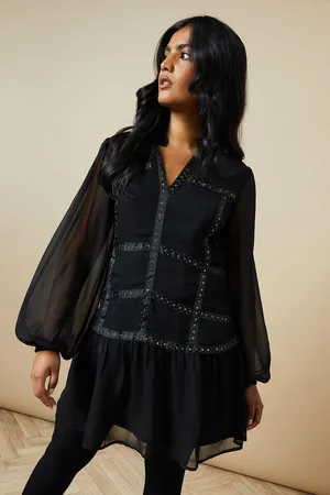 Oasis Womens Chiffon Hand Embellished Trim Mini Dress - - Size 10 UK