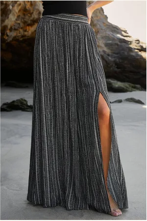 Azura Exchange Womens Printed Striped Slit Wide Leg High Waist Pants - Size Medium