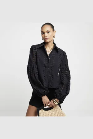 River Island Womens Shirt Broderie Puff Sleeve material_cotton - Size 16 UK