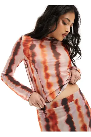 Pieces® Womens high neck tye die jersey top co-ord in multi-Orange - - Size X-Small