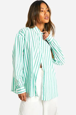 Boohoo Womens Oversized Pocket Fine Stripe Shirt - Cotton - Size 6 UK