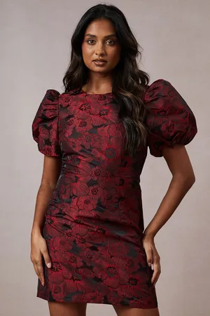 Oasis Womens Occasion Jacquard Puff Sleeve Mini Dress - - Size 8 UK