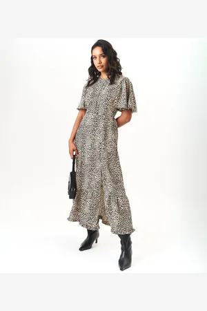 Gini London Womens Animal Print Angel Sleeves Midi Dress - - Size 14 UK