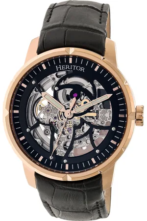 heritor automatic Mens Ryder Skeleton Leather-Band Watch - Stainless Steel - One Size