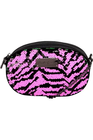 Claudia Canova Womens Emi Oval Shaped Zip Top Sequin Belt Bag - Metallic - One Size