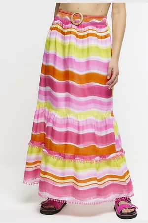River Island Womens Maxi Skirt Stripe Beach Cotton - Size Small