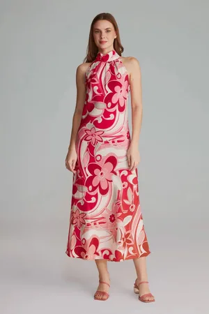 Gusto Womens Halter Neck Printed Long Dress - - Size X-Large