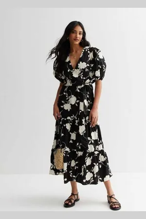 Gini London Womens Floral Poplin Wrap Tiered Midi Dress - - Size 8 UK