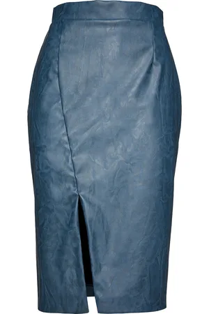 Conquista Womens Indigo Faux Leather Pencil Skirt - - Size X-Large