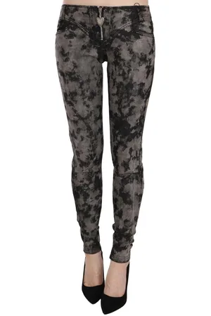 Roberto Cavalli WoMens Black Gray Faded Low Waist Skinny Denim Trousers Jeans - material_cotton - Size 26 (Waist)