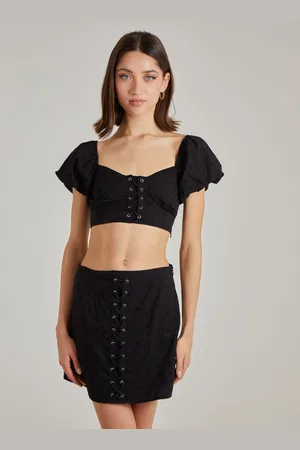 Pink Vanilla Womens Lace Up Corset Puff Sleeve Crop Top - - Size 14 UK