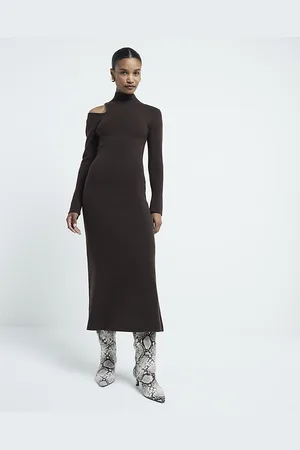 River Island Womens Midi Dress Long Sleeve Cut Out - Size 8 UK