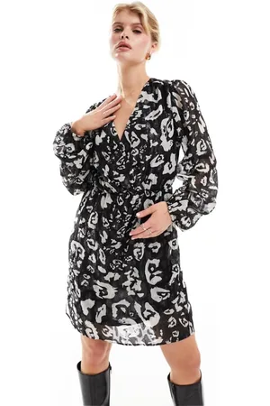 ONLY Womens wrap mini dress in black and white floral - - Size X-Small