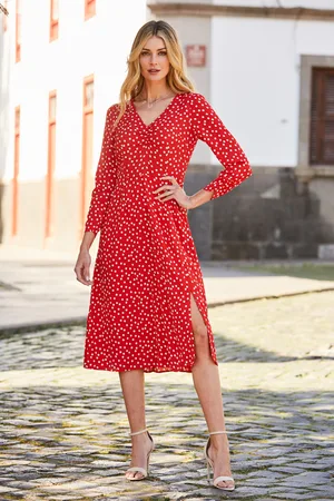 Sosandar Womens & White Spot Print Ruched Front Midi Dress - Size 8 UK