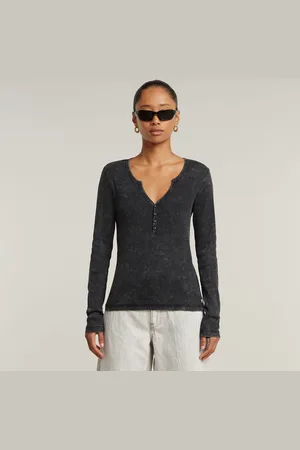 G-Star Womens G-Star RAW Deep V Overdyed Henley Slim Top - Cotton - Size Small