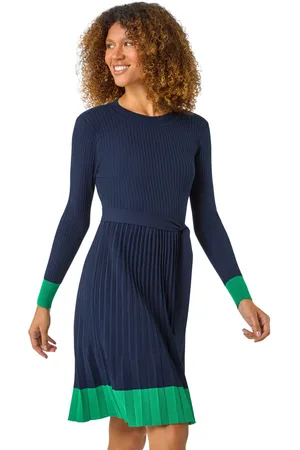 Roman Womens Contrast Border Knitted Stretch Dress - - Size 16 UK