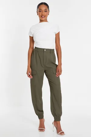Quiz Womens Khaki Cargo Cuff Trousers - - Size 6 UK