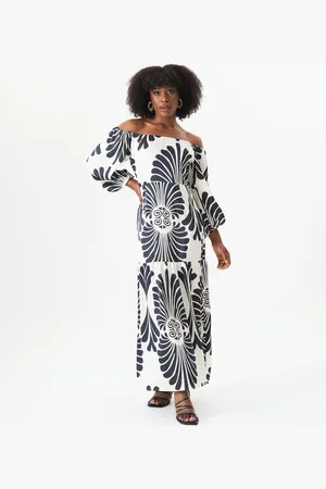 Gini London Womens Bardot Mono Print Maxi Dress - - Size 10 UK