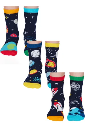 United Oddsocks Girls ODD SOCKS - 6 Pack Boys Cosmic Space Novelty Cotton Odd in Gift Box - - - Size 7-10Y