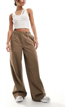 Noisy May Womens high waisted wide leg trouser in tan- - Size X-Small