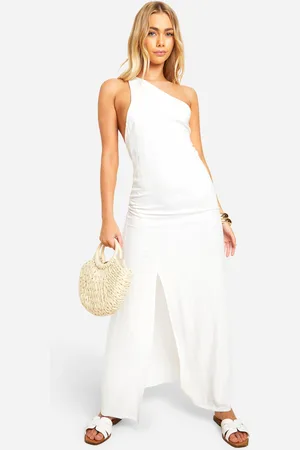 Boohoo Womens Linen Look One Shoulder Maxi Dress - viscose - Size 10 UK