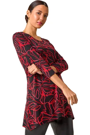 Roman Womens Leaf Print Stretch Tunic Top - - Size 16 UK