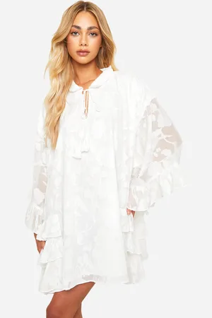 Boohoo Womens Textured Floral Ruffle Detail Smock Mini Dress - - Size 16 UK